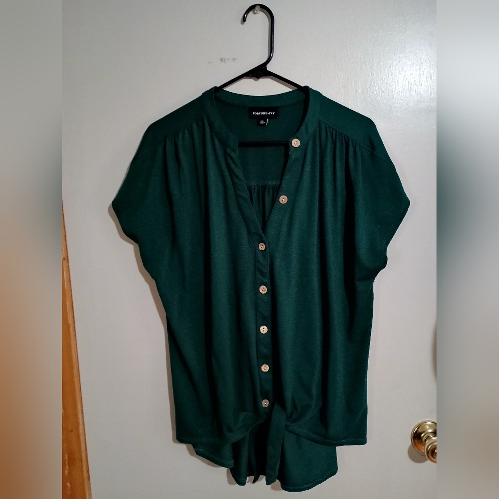 Fortune + Ivy  Dark Green Button-Down Women's Shirt